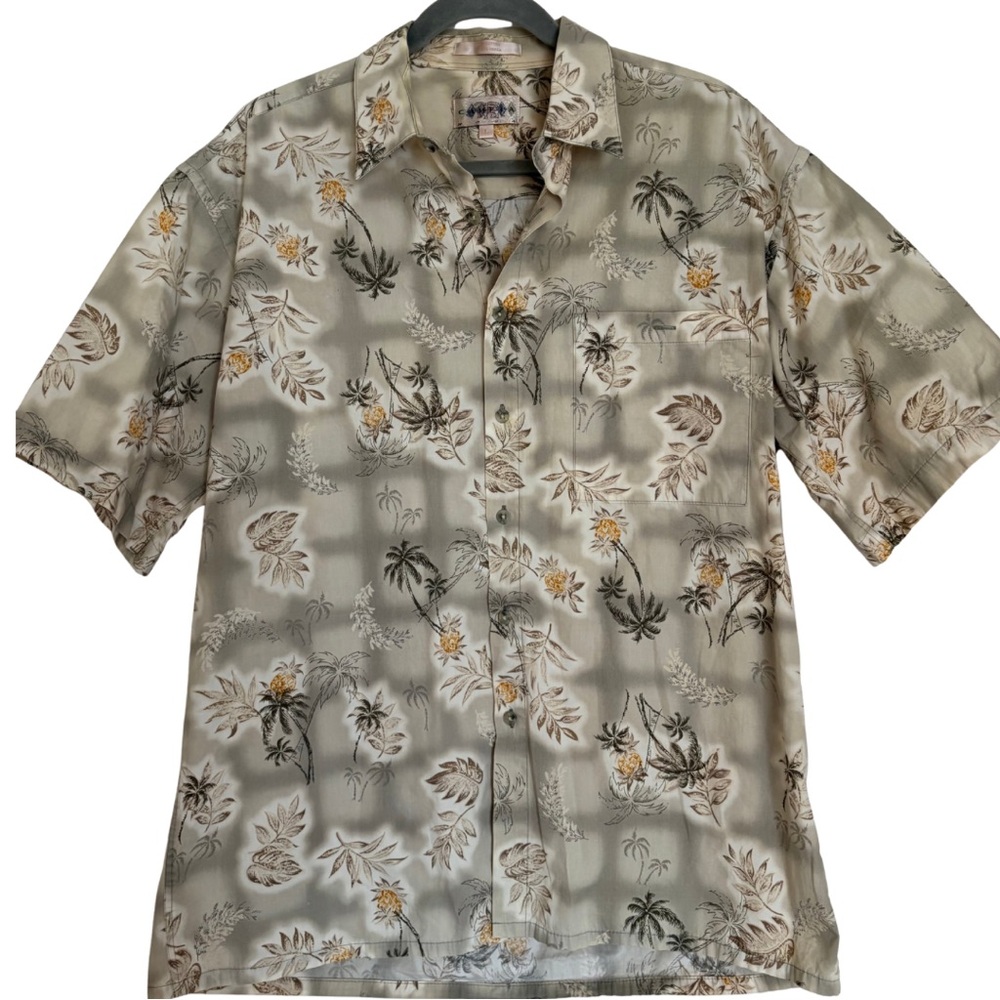 CAMPIA Moda Men's Hawaiian Shirt Sz Large Cotton Tan Button Down